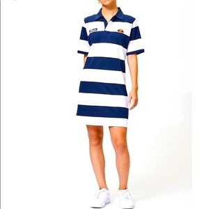 Ellesse Navy Blue White Striped Polo Shirt Dress, Tennis Dress, Nautical Summer